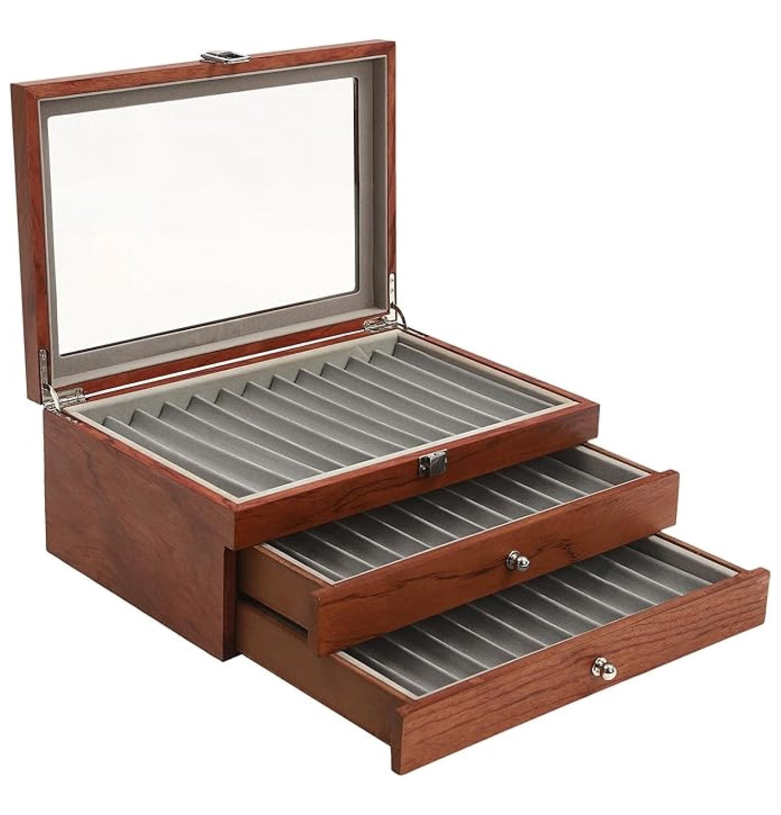 Pen Fontein Display Case, Office Vintage Wood 23 Slots Pen Display Box Pen Collector Organizer Box Glas Top Afsluitbare Vulpen Houder Opbergkoffer Pennendoos Vitrinehouder opbergdoos collector box