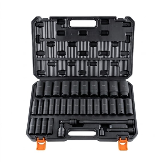 34-Piece 1/2" Drive Deep Impact Socket Set, Metric 8-36mm, 6-Point Cr-Mo Steel with Storage Case