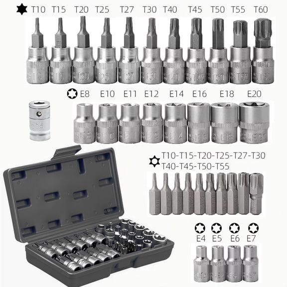 34-Piece 3/8" Drive Torx Star Bit Socket Set CR-V E-Socket Kit with Adapter & Storage Case
