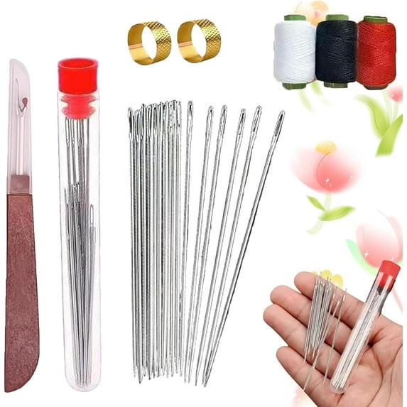 34 Piece Big Eye Steel Needle Set,34PCS Big Eye Steel Needles Set, Big Eye Steel Needle Set,Long & Thin Handmade Quilting & Sewing Needles Kit for DIY Sewing Projects