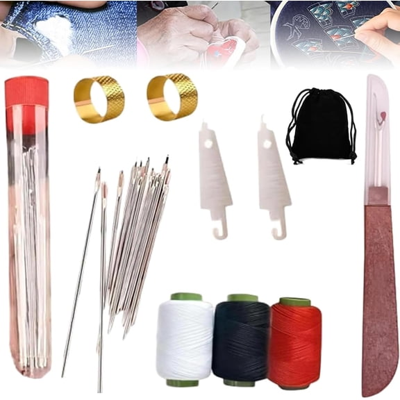 34 Piece Big Eye Steel Needle Set, 37PCS Sewing Tool Set, Multi-Purpose Needle and Thread Kit, Portable DIY Hand Made Craft Set, Sewing Working Kit for Beginners, Professional DIY Lovers (2Pcs)