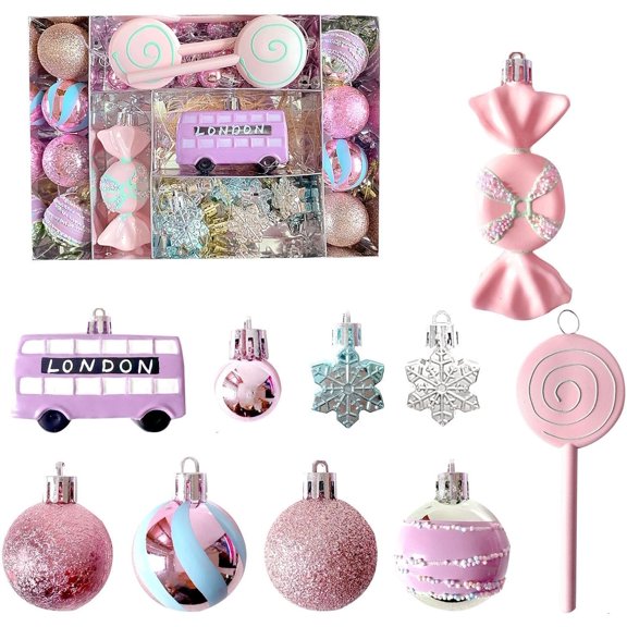 34-Piece Christmas Tree Ornaments - Macaron Dessert Theme, Cute Hanging Decorations for Girls