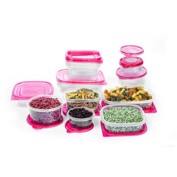 34 Piece Set of Plastic Storage Containers- Red