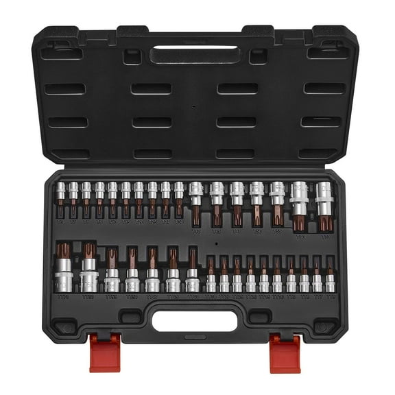 34-Piece Torx Bit Set with T6 to T70 Sizes,Tamper-Resistant Sockets,S2 Steel and Cr-V Construction,Includes 1/4",3/8",1/2"Drive Sockets and Durable Storage Case for Automotive Tools