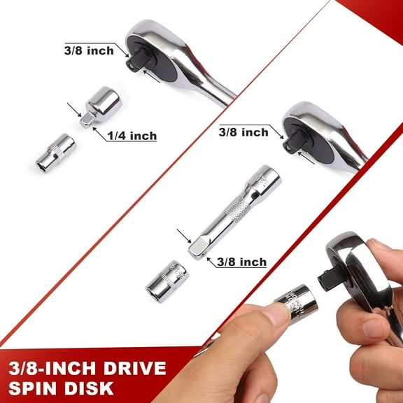 34 Pieces 3/8 Inch Drive Socket Ratchet Wrench Set with Metric/SAE Sockets and Extension for Auto Repair and Home Use