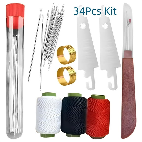 34 Pieces Sewing Tool Set, Embroidery Tools, Portable Diy Hand Made Craft Set, Complete Needlework Set with Thread, Needles, Threader, and Accessories for Home and Travel