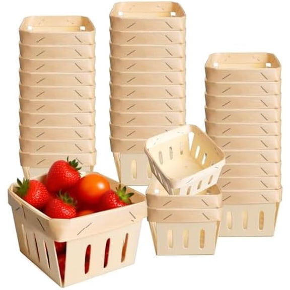 34 Pieces Wooden Berry Basket Bulk 4 x 4 x 2.6 Inch One Pint Square Small Wooden Picking Boxes Vented Gift Baskets for Food Storage Spring Party Decorations Baby Shower$$Home Decor, Kitchen, & Other