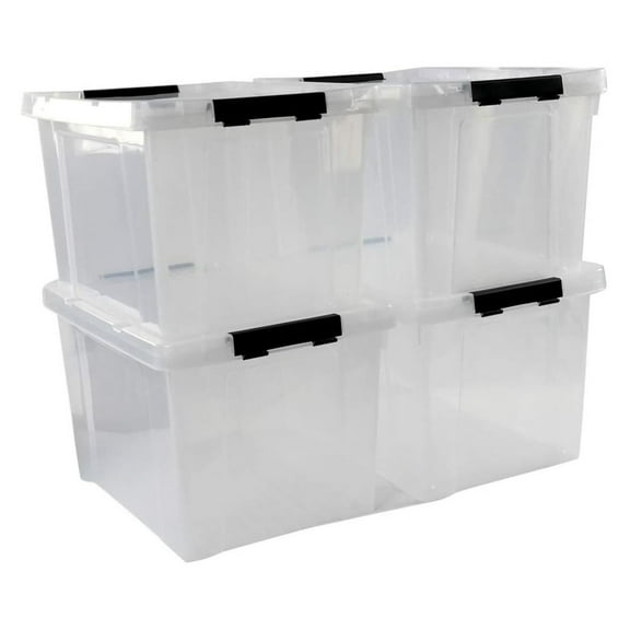 34 Quart Clear Storage Tote, Plastic Bin with Black , 4 Packs