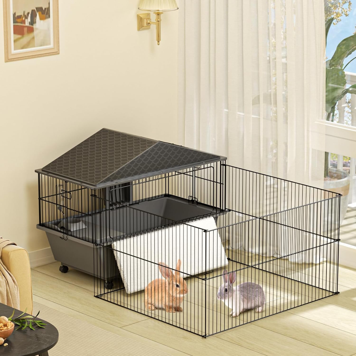 34" Rabbit Cage with Playpen,Small Ainmal Cage Indoor Guinea Pig Cage