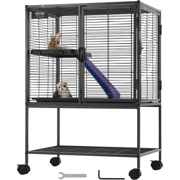 34" Rolling Metal Ferret Cage, Large 2-Tier Critter Nation Cage, Small Animal Cage with Ramps & Tray, Easy to Set up for Pet Mice, Hamster, Guinea Pig, Chinchilla, Squirrel, Hedgehogs, Bunny