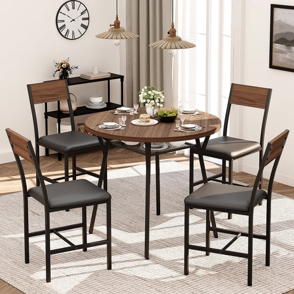Pamapic 5-Piece Round Dining Table Set for 4 People Vintage Oak