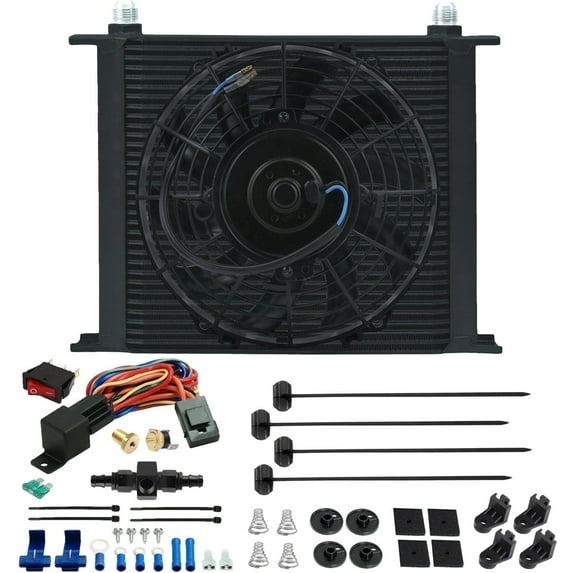 34 Row Engine Transmission Oil Cooler Electric Fan AN Thermostat Switch
