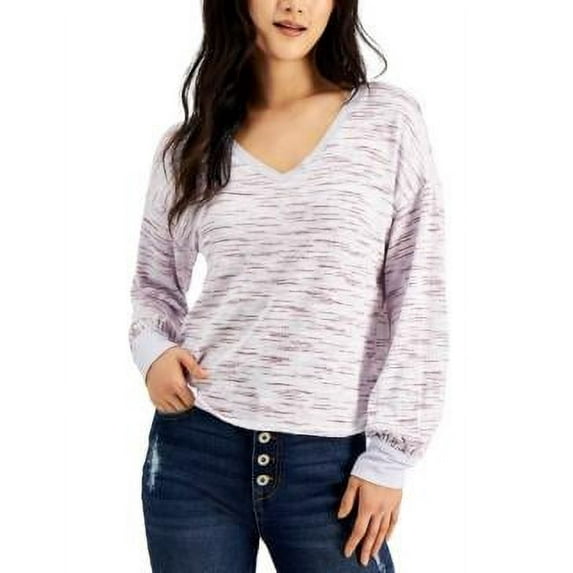 $34 Self Esteem Juniors' V-Neck Cozy Long Balloon Sleeve Top Purple Size Large