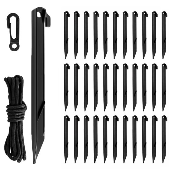 34 Set Plastic Tent Stakes with Tethers & Hooks for Camping, Beach, Garden, and Holiday Decor