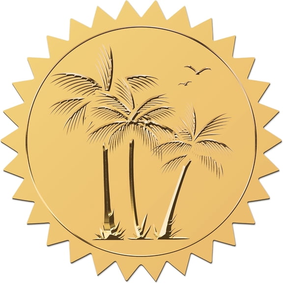 34 Sheets Self Adhesive Gold Foil Embossed Stickers Round Dot Medal Decorative Decals Coconut Tree 165x211mm Sticker: 50mm 12pcs/sheet