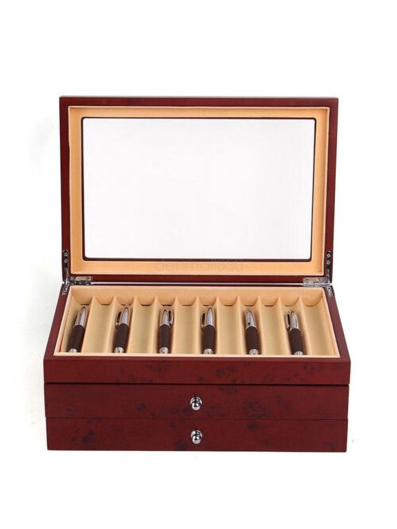 34 Slots Wood Fountain Pen Display Box Pen Collector Organizer Case 31x21x12.5cm