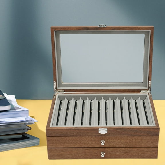 34 Slots Wood Pen Display Case 3 Level Fountain Pen Display Storage Organizer Box