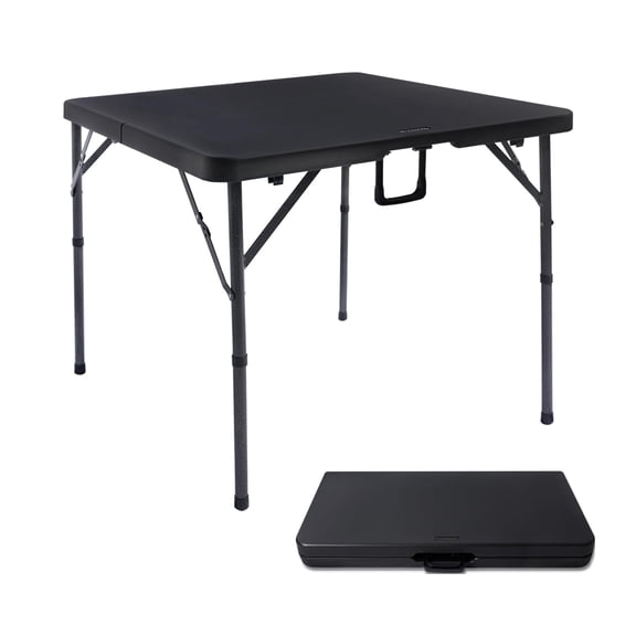 34" Square Fold-in-Half Card Table, Heavy Duty HDPE Plastic Portable Dining Table with Carrying Handle & Gravity Locks, Waterproof Folding Utility Table for Picnic, Camping, Party & Games, White