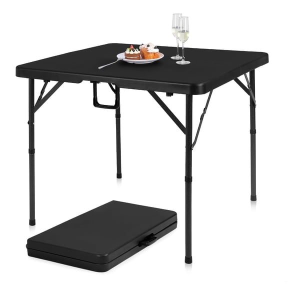 34" Square Folding Card Table with Detachable Legs, Dual Height Adjustable Portable Plastic Table, Heavy-Duty Fold-in-Half Dining & Mahjong Table for Picnic, Game, Craft & Indoor Outdoor Use, Black