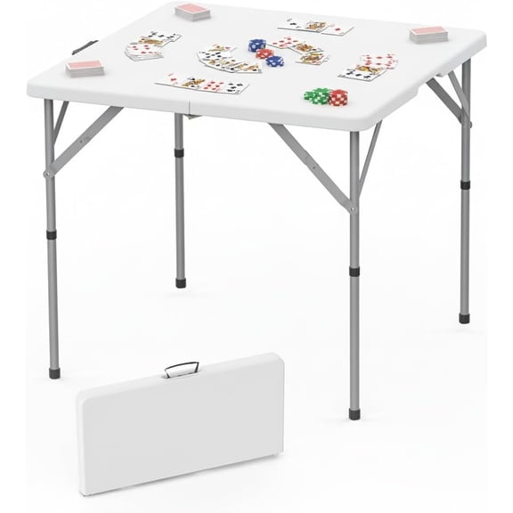 34 Inch Square Folding Card Table with Handle and Safety Lock Portable Plastic Dining Table for Indoor Outdoor Use