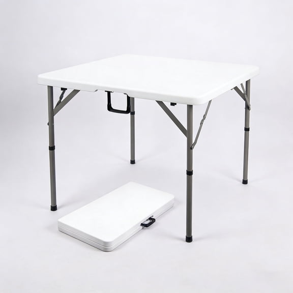 34" Square Folding Card Table, Fold-in-Half Utility Dining Portable Table Heavy Duty HDPE White Plastic Foldable with Carrying Handle Indoor Outdoor for Picnic, Camping, Party