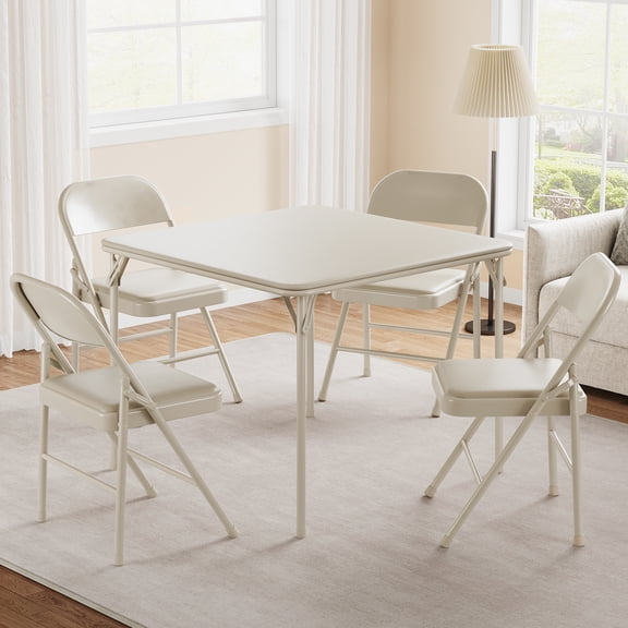 34" Square Folding Card Table with PU-Padded Top – Collapsible Legs, Portable Game, Dining & Craft Table for Home, Parties & Camping, Sturdy Steel Frame – Beige
