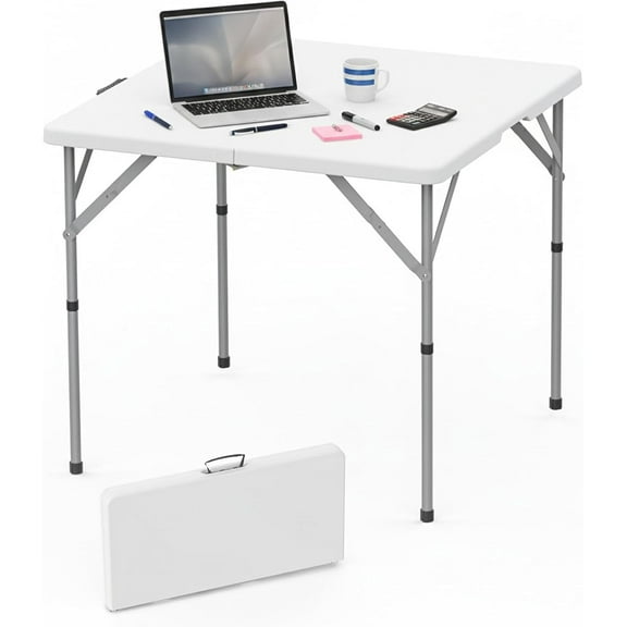 34" Square Folding Card Table, Portable Dining Table, Folds in Half, White