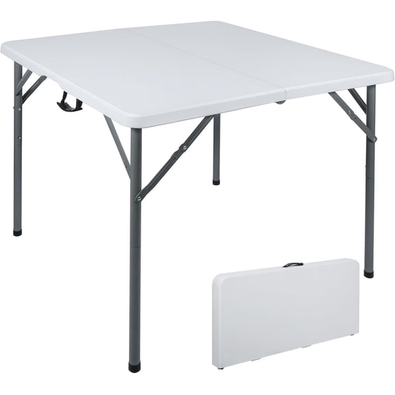 34" Square Folding Card Table with Resin Top, Portable Fold in Half Small Card Tables with Collapsible Legs for Adults Indoor Outdoor Use, White
