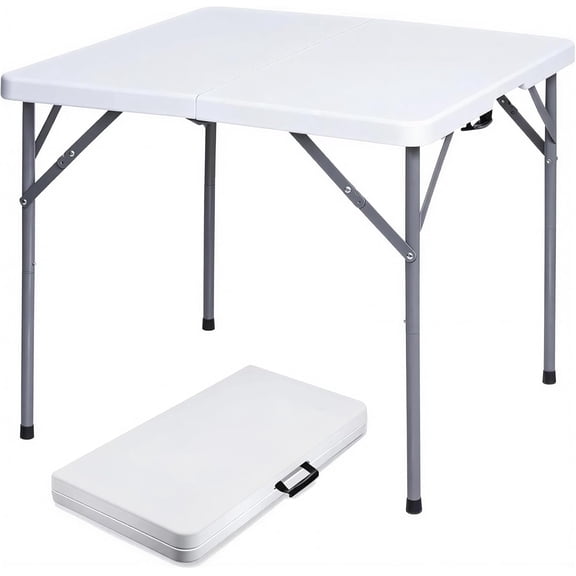 34" Square Folding Table, Plastic Commercial Folding Card Table with Collapsible Legs for Kitchen or Outdoor Party Wedding Event Indoor Outdoor Use, Black
