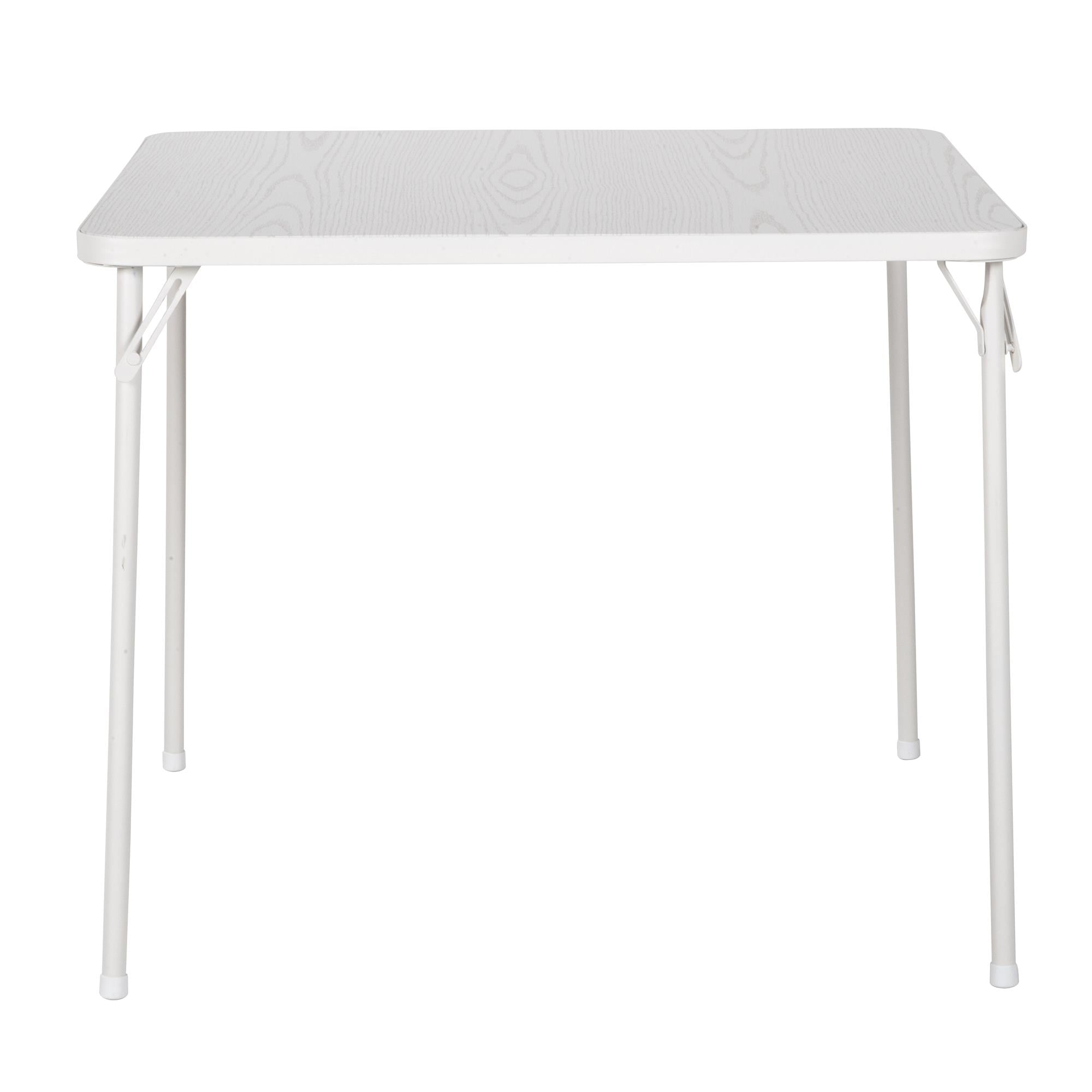 34" Square Textured Wood Grain Resin Top Folding Table, Woodgrain White