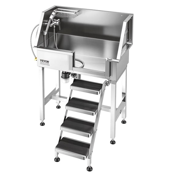 34" Stainless Steel Pet Grooming Tub, Professional Dog Wash Station with Shower