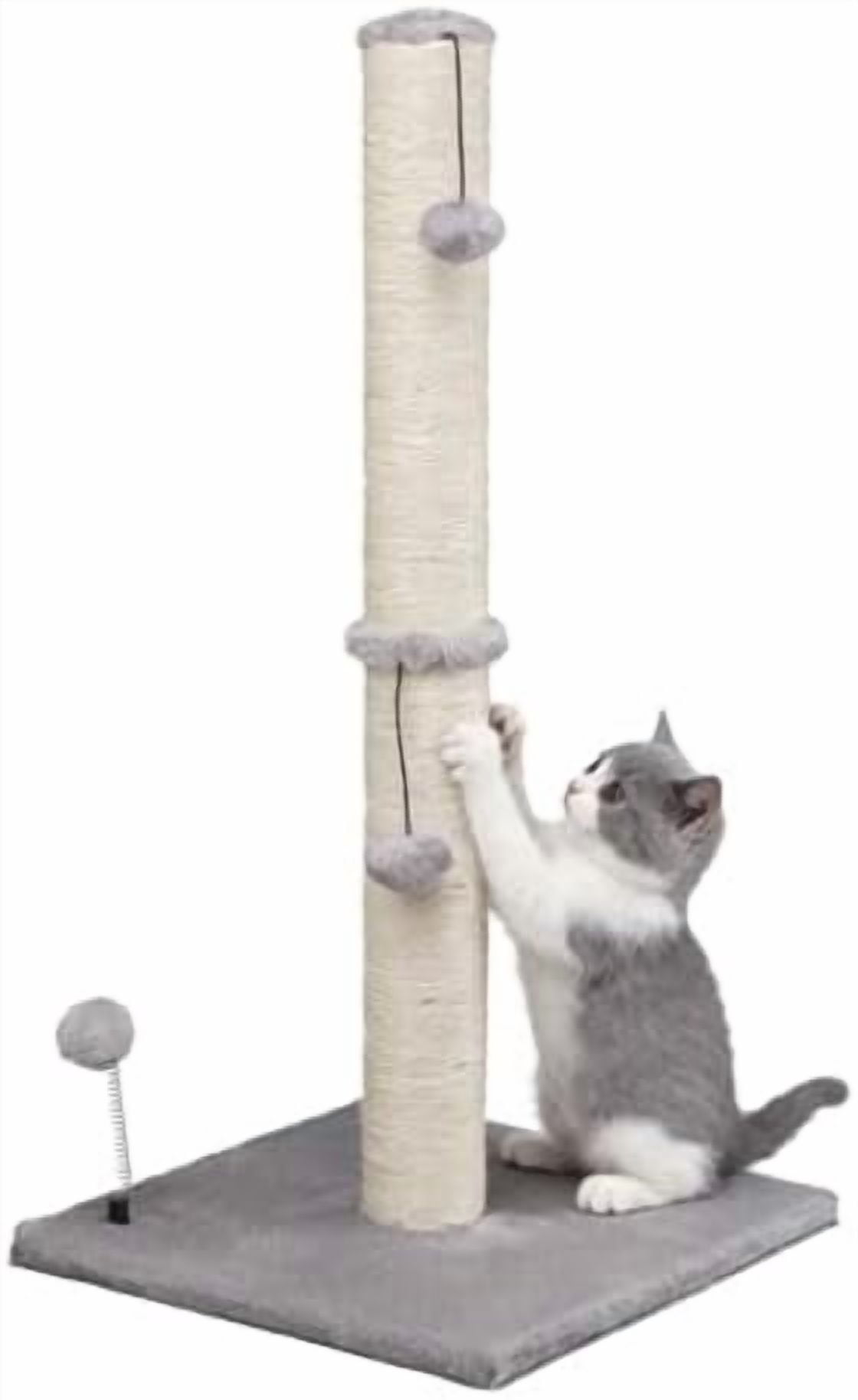 34“ Tall Cat Scratching Post Premium Basics Kitten Scratcher Sisal Scratch Posts Trees with Hanging Ball for Indoor Cats, Gray