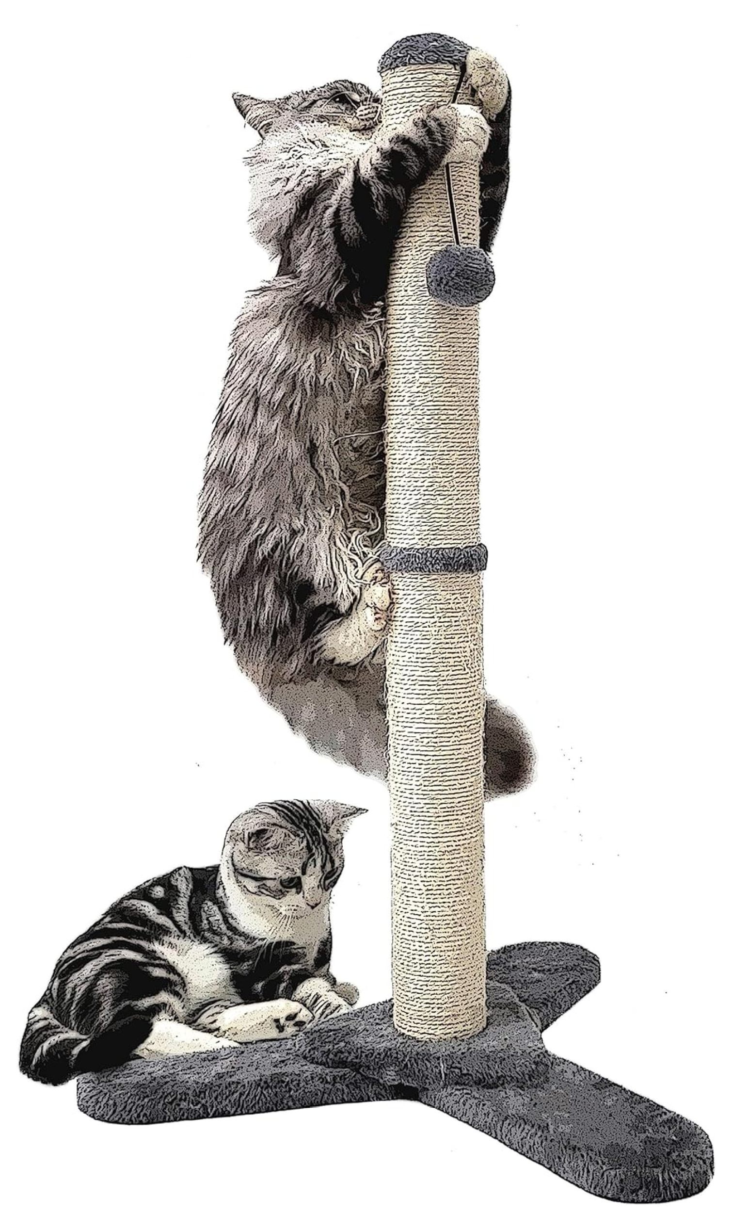 34" Tall Cat Scratching Post with Sturdy Tripod Base, Dangling Toy and