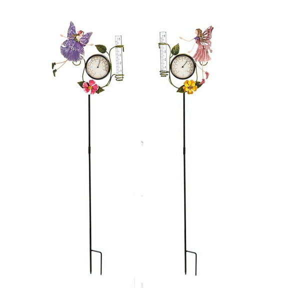 34" Thermometer and Rain Gauge Metal Fairy, 2 ASST