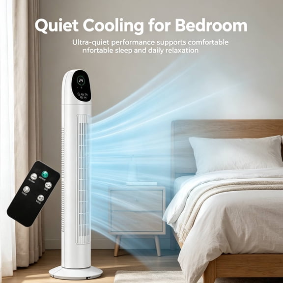 34 In Tower Fan 110V 50W Quiet Standing Fan with Remote Control & Digital LED Display, 9-Hour Timer, Concave Arc Air Outlet, Slim Space-Saving Floor Fan for Indoor Home, Bedroom & Living Room