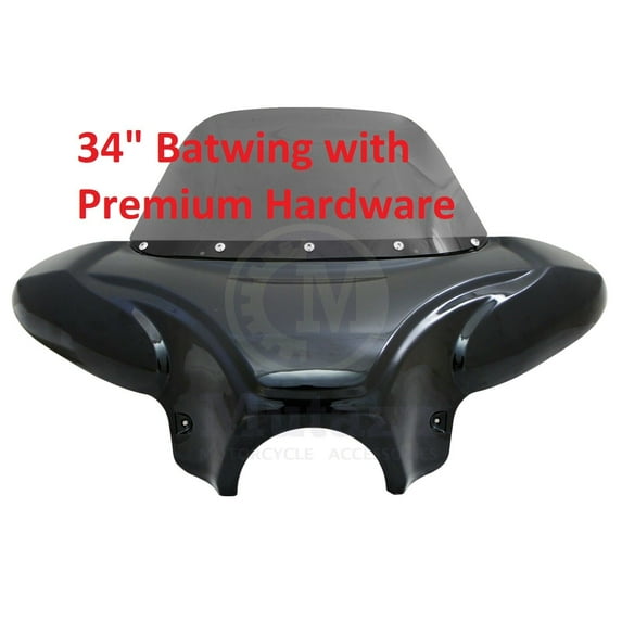 34" Universal motorcycle Cruiser fairing batwing w /windshield +Premium Hardware