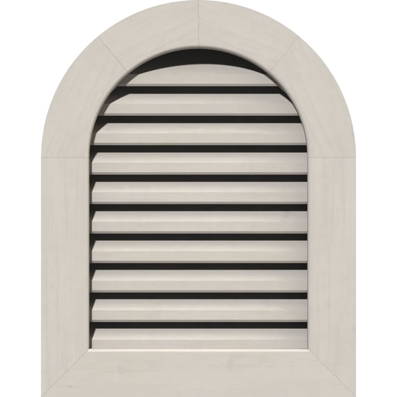 34"W x 24"H Round Top Gable Vent (39"W x 29"H Frame Size): Primed, Functional, Smooth Pine Gable Vent w/ 1" x 4" Flat Trim Frame