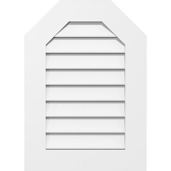 34"W x 26"H Octagonal Top Surface Mount PVC Gable Vent: Functional, w/ 3-1/2"W x 1"P Standard Frame