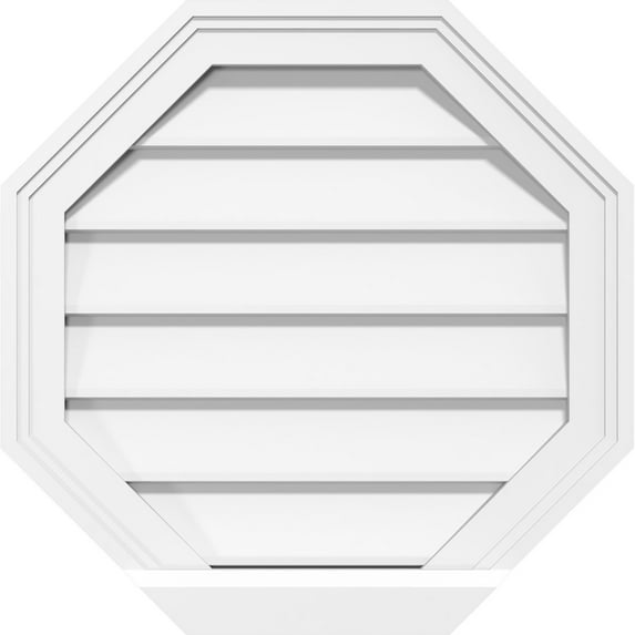 34"W x 34"H Octagonal Surface Mount PVC Gable Vent: Non-Functional, w/ 2"W x 2"P Brickmould Sill Frame