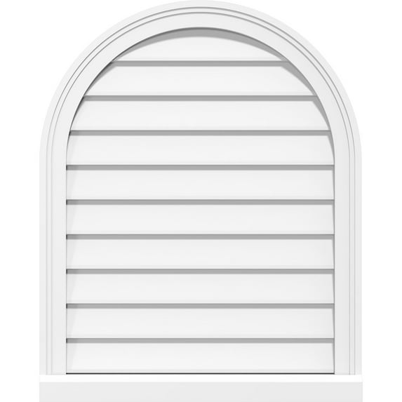 34"W x 40"H Round Top Surface Mount PVC Gable Vent: Non-Functional, w/ 2"W x 2"P Brickmould Sill Frame