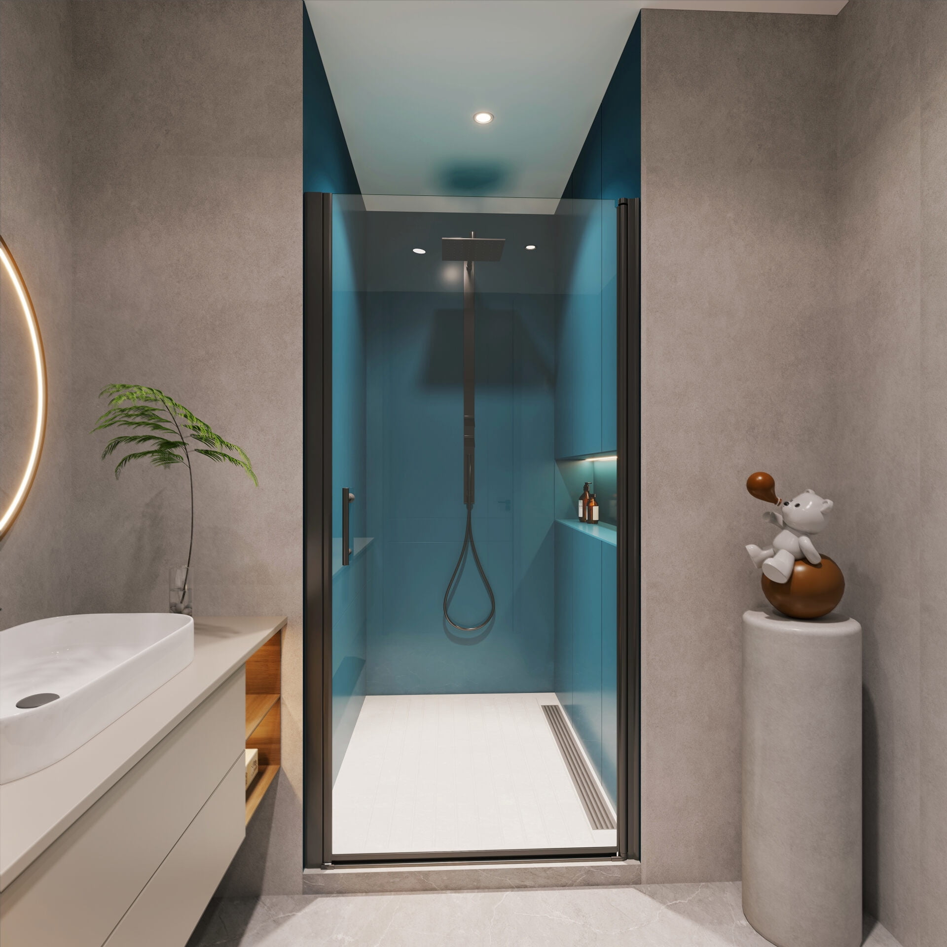 34" W x 72" H Pivot Shower Door, Universal Pivot Shower Door with 1/4 ...