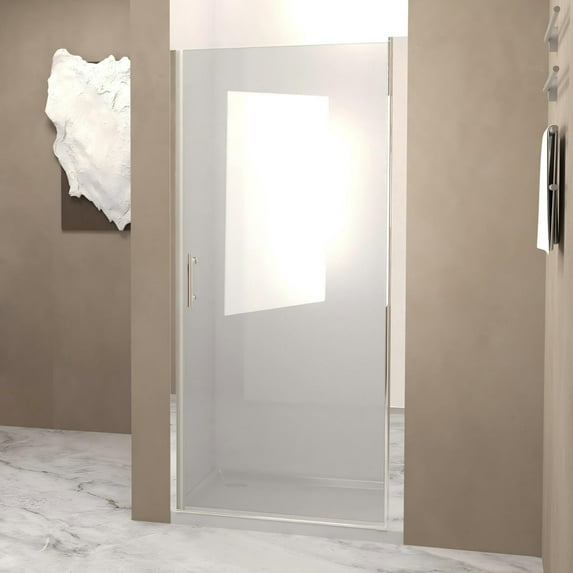 34"W x 72" Pivot Shower Door,Half Frame Shower Door,1/4" Transparent Glass,Chrome Aluminum Frame