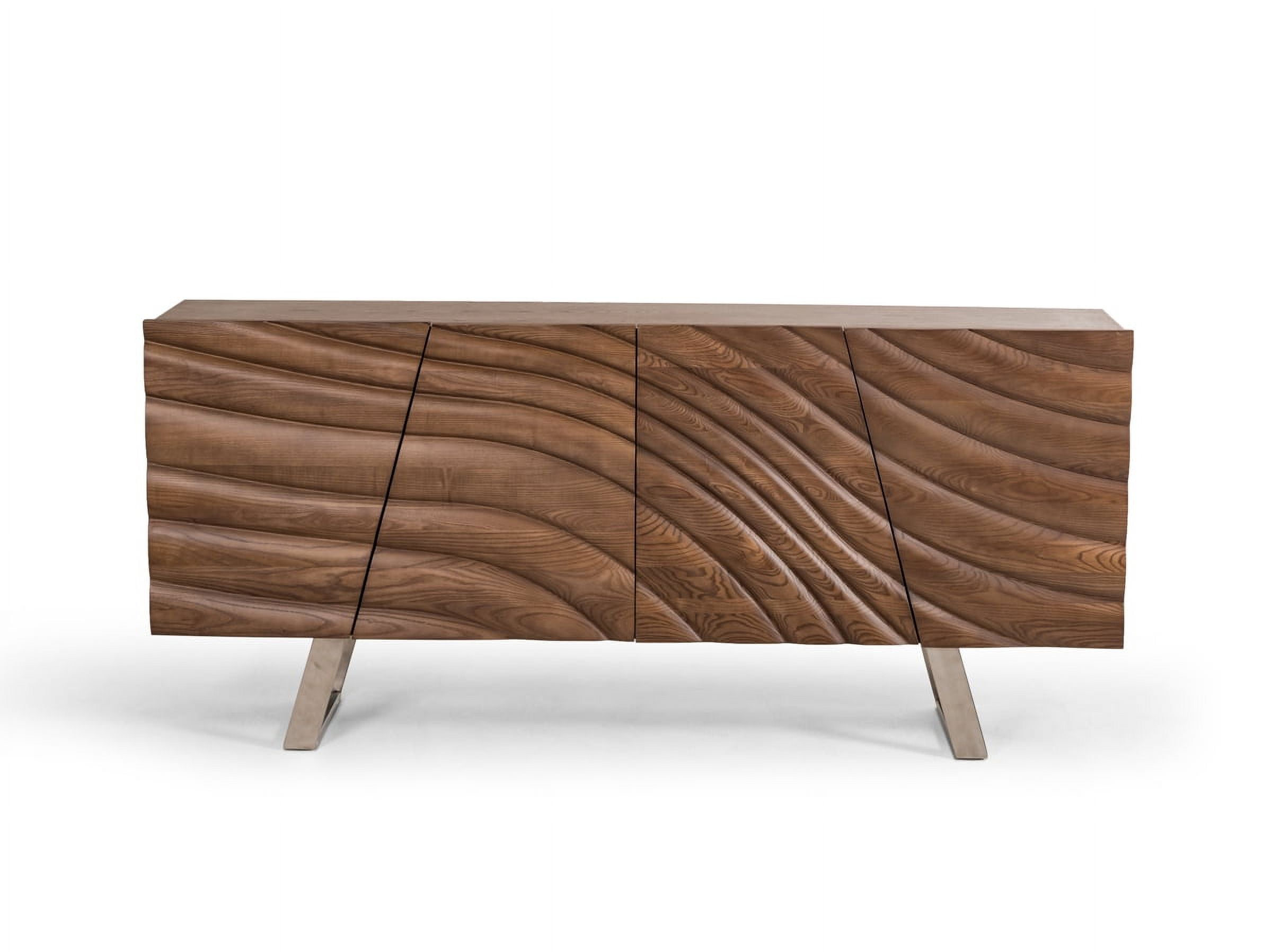 Contemporary Walnut Wood and Steel Buffet with Storage