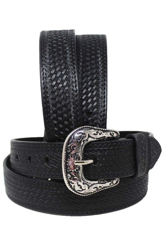 34 Western 1-1/2" Wide Basket Weave Tooled Full-Grain Black Leather Belt 26RS10