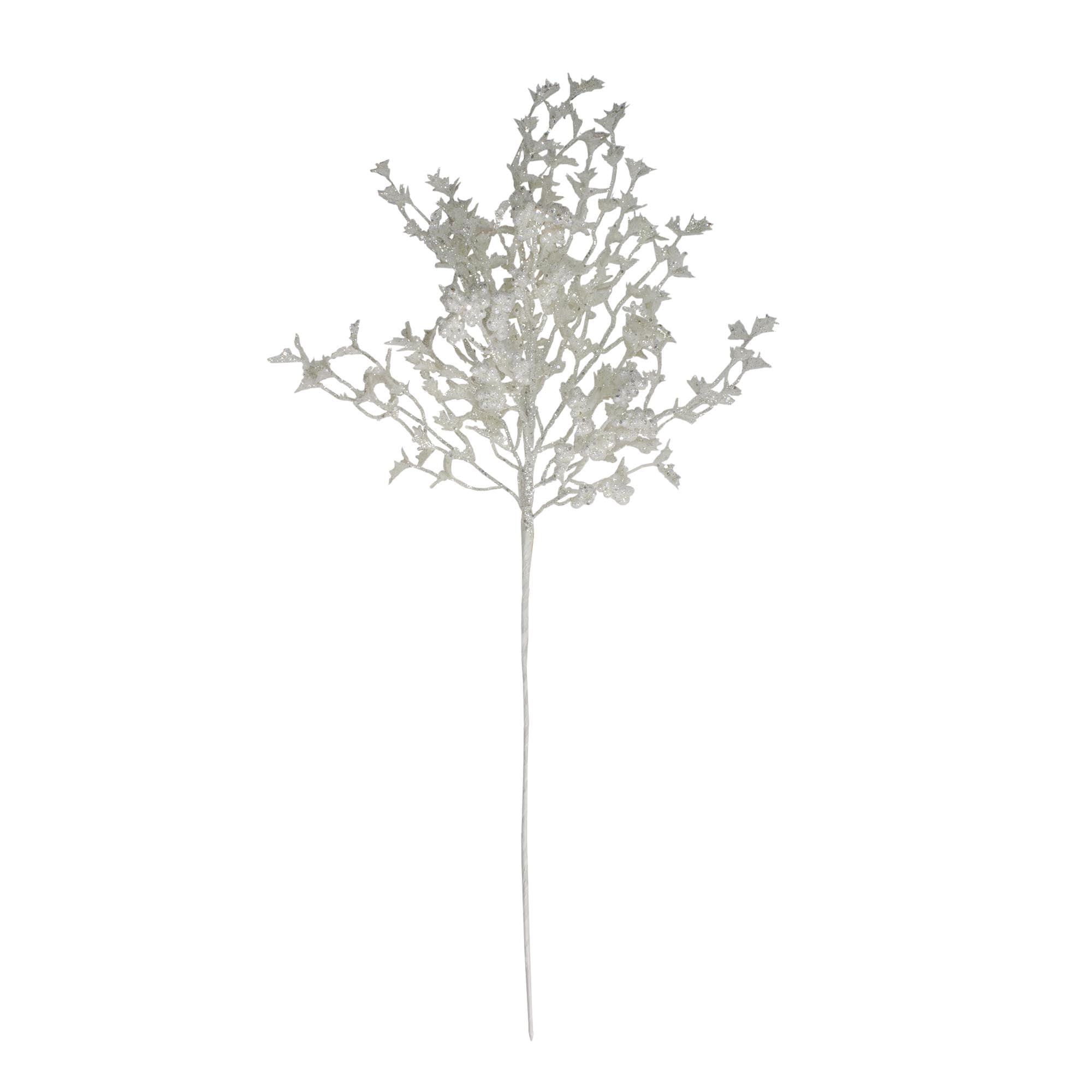 34" White Holly and Berry with Silver Glitter Christmas Spray