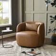 thumbnail image 1 of 34" Wide Swivel Faux Leather Armchair No Assembly Upholstered PU Leather Swivel Accent Chairs with Toss Pillow for Living Room Office Lounge (Camel, Single), 1 of 13