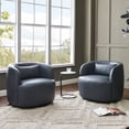 thumbnail image 1 of 34" Wide Swivel Faux Leather Armchair No Assembly Upholstered PU Leather Swivel Accent Chairs with Toss Pillow for Living Room Office Lounge (Navy, Set of 2), 1 of 13
