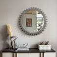 thumbnail image 1 of 34" Wood Gear Shape Wall Mirrors Decorative,Round Bathroom Mirror with Jagged Edges,Metal Structure Makeup Mirror for Bathroom,Living Room,Entryway,Black Brown, 1 of 7