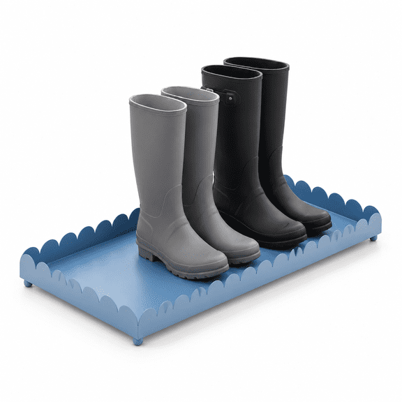 34" X 14" 2" Scalloped Large Metal Boot Tray Blue