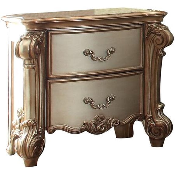 34" X 20" X 30" Gold Patina Bone Patina Nightstand